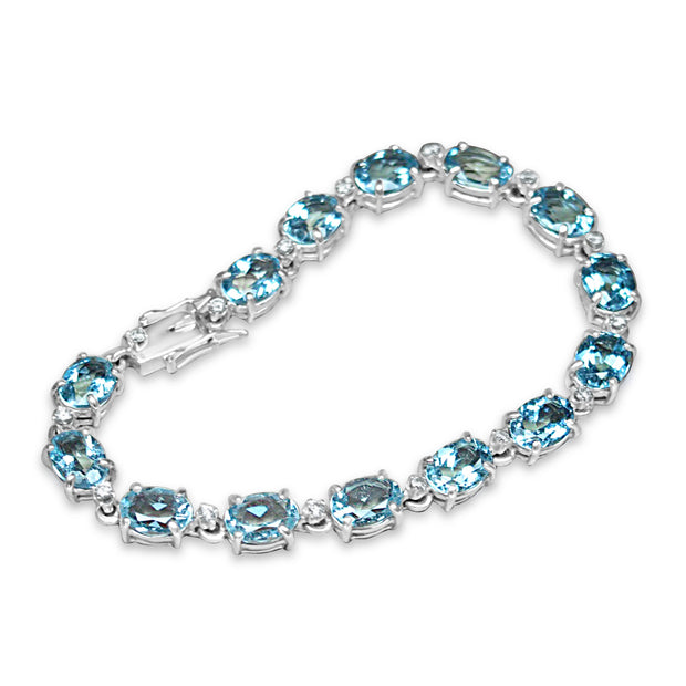 3mm Tennis Bracelet Real 925 Sterling Silver Aquamarine Blue Sapphire  Diamond